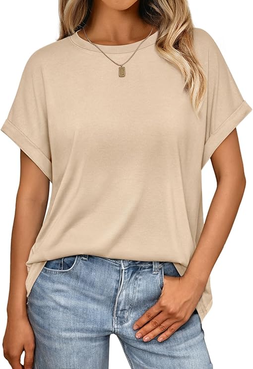 Tshirt Damen Rundhalsausschnitt Kurzarm Oversize T Shirt Sommer Casual Flügelärmel Top Damen Locker